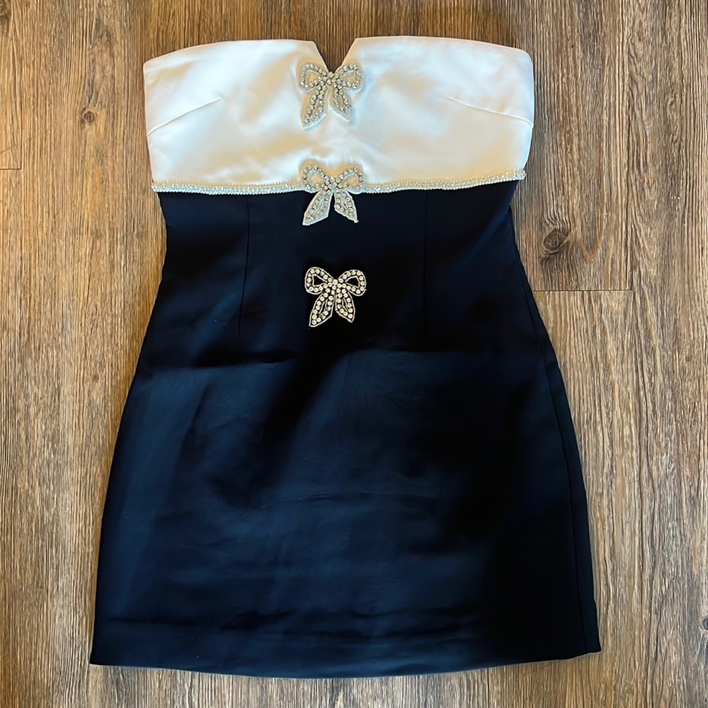 Self-Portrait Black and White Mini Dress